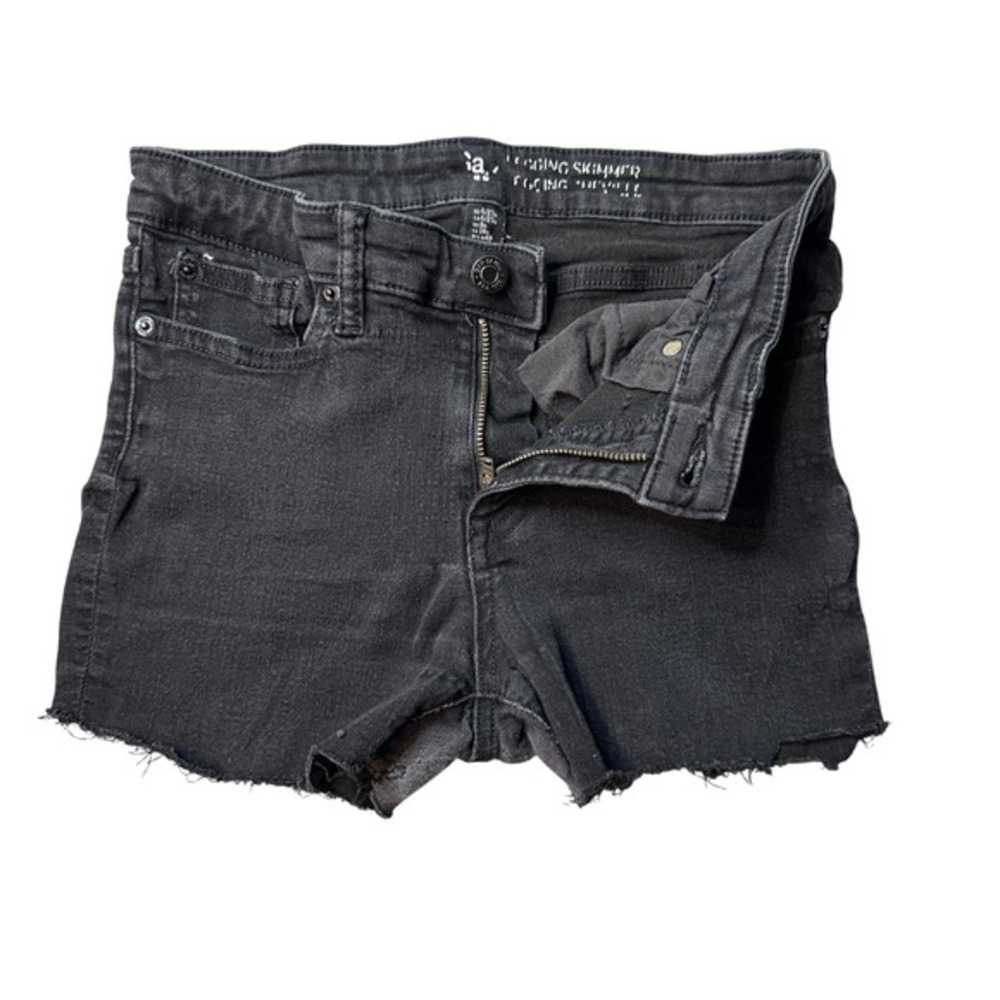 Gap Shorts Women 4/27 Black Legging Skimmer Denim Raw Hem Frayed Stretch‎ Faded